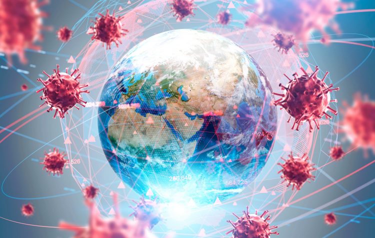 coronavirus particles surrounding the globe