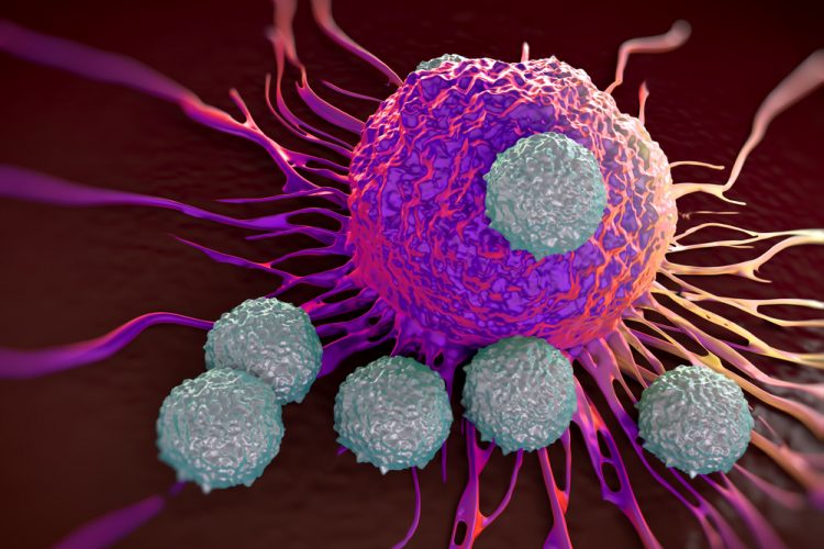 T cells attacking cancer cell